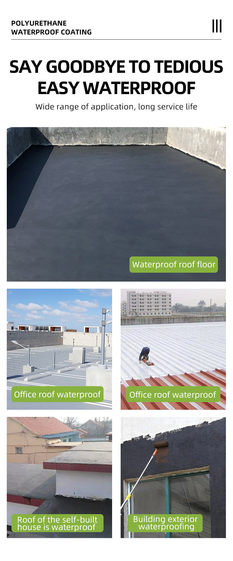 Water-Based Polyurethane Multi-Color Waterproof Leak Repair Roof Waterproof Glue Coating Brush House Leak Coating Sealant