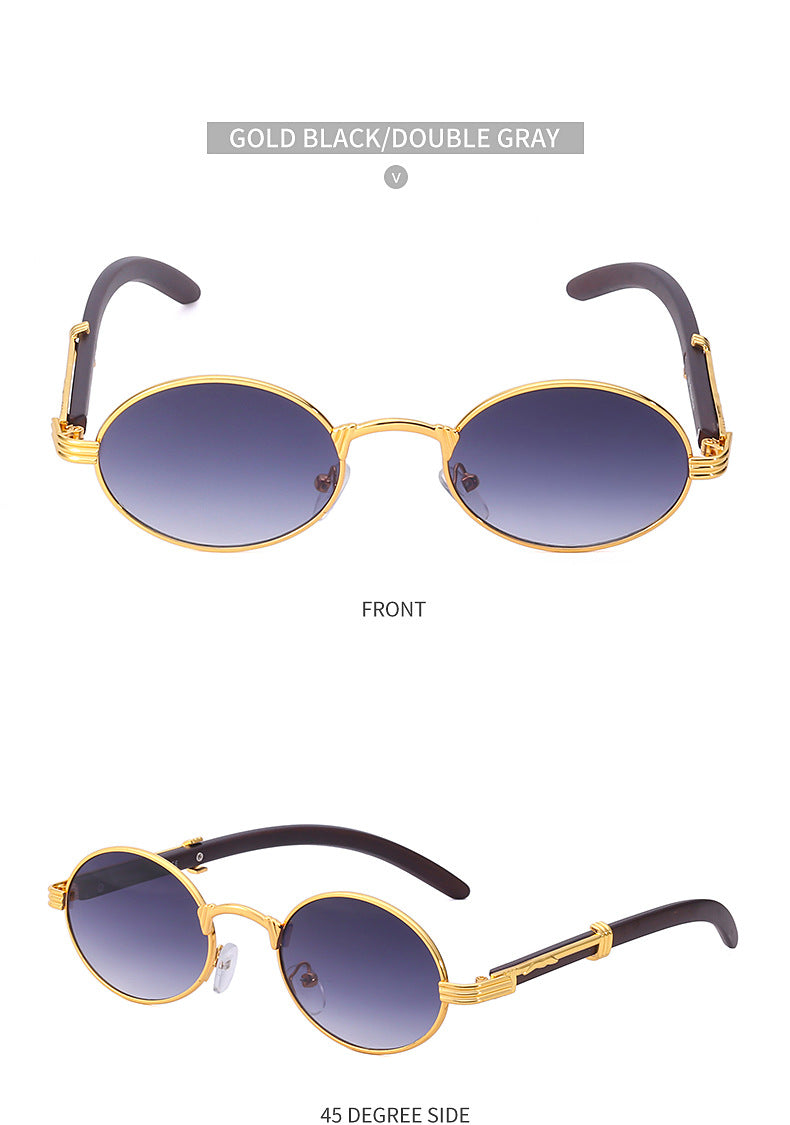 Vintage Small Frame Glasses for Women Imitation Wood Grain Oval Frame Sunglasses for Men Trendy Anti-Glare Sunglasses sunglasses