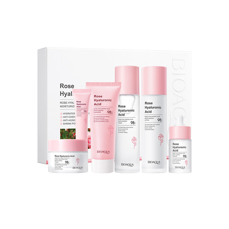 Rose Skincare Set BIOAOUA Hyaluronic acid moisturizing six-piece set  foreign trade wholesale