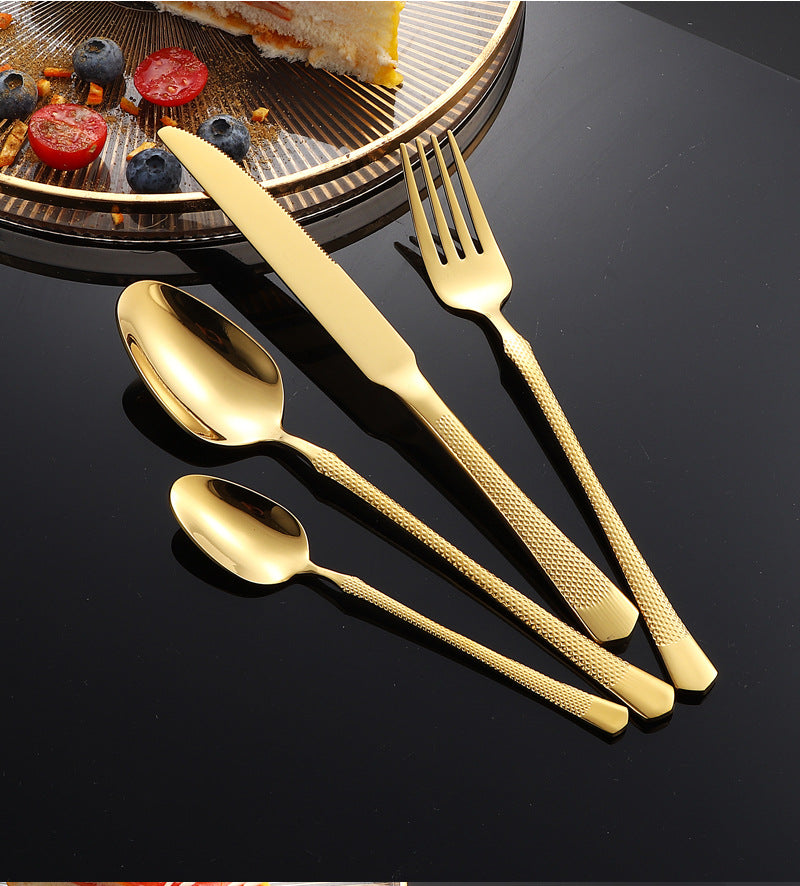201Stainless steel tableware hotel high-end cutlery set24Set of Restaurant Star Point Steak Knife and Fork Set