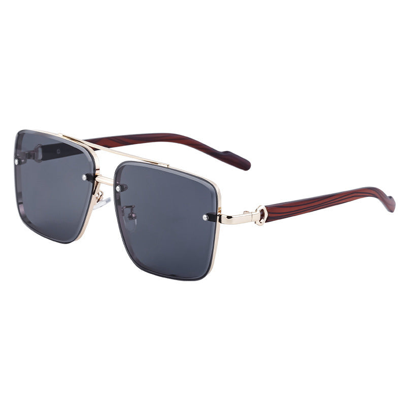 European and American Style Square Frame Cut Edge Sunglasses for Men with Imitation Wood Grain Temples, Men's Trendy Wholesale sunglass