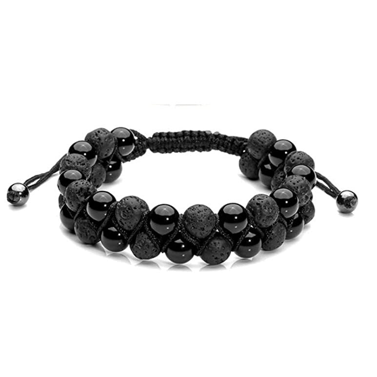 Men's Volcanic Tiger Eye Stone Double Layer Braided Bracelet Lapis Lazuli Agate Beaded Volcanic Black Gallstone Double Row Braided Bracelet