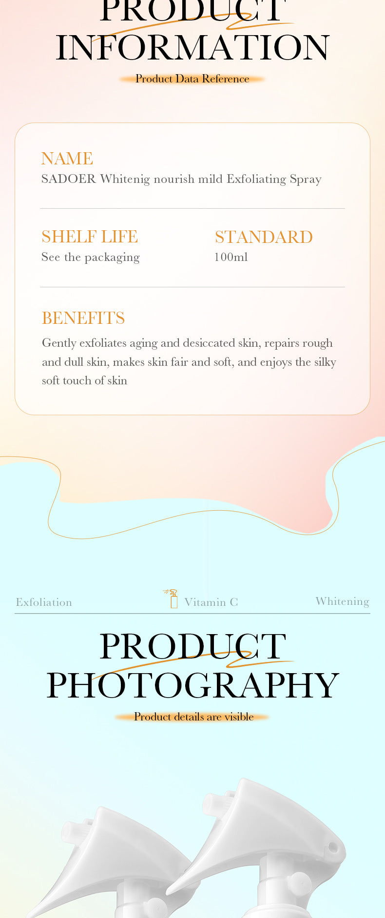 Exfoliating Spray SADOER Exfoliating Gentle Cleansing Body Hydrating Spray  Wholesale