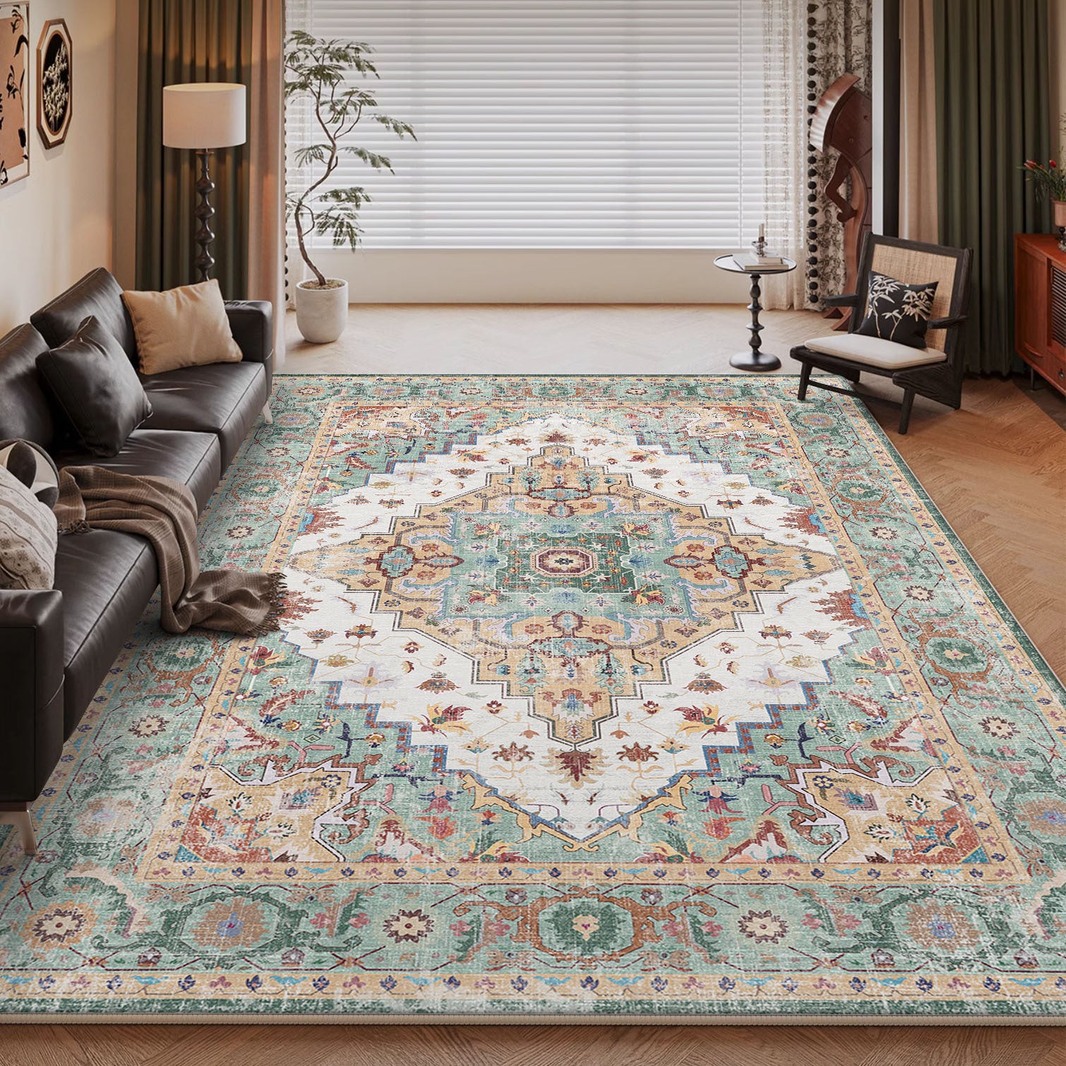 Persian Style Large Area Full Coverage Living Room Carpet, Stain Resistant and Easy to Maintain, Sofa and Coffee Table Decorative Carpet Wholesale