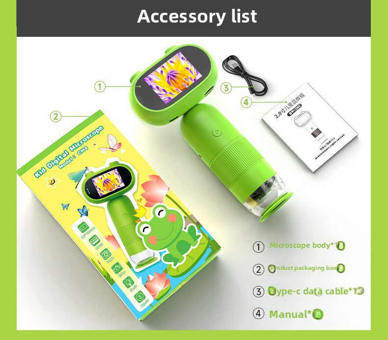 Cartoon High-Definition New Children's Digital Electronic Microscope with Screen Handheld Portable Magnifier Educational Gift In Stock