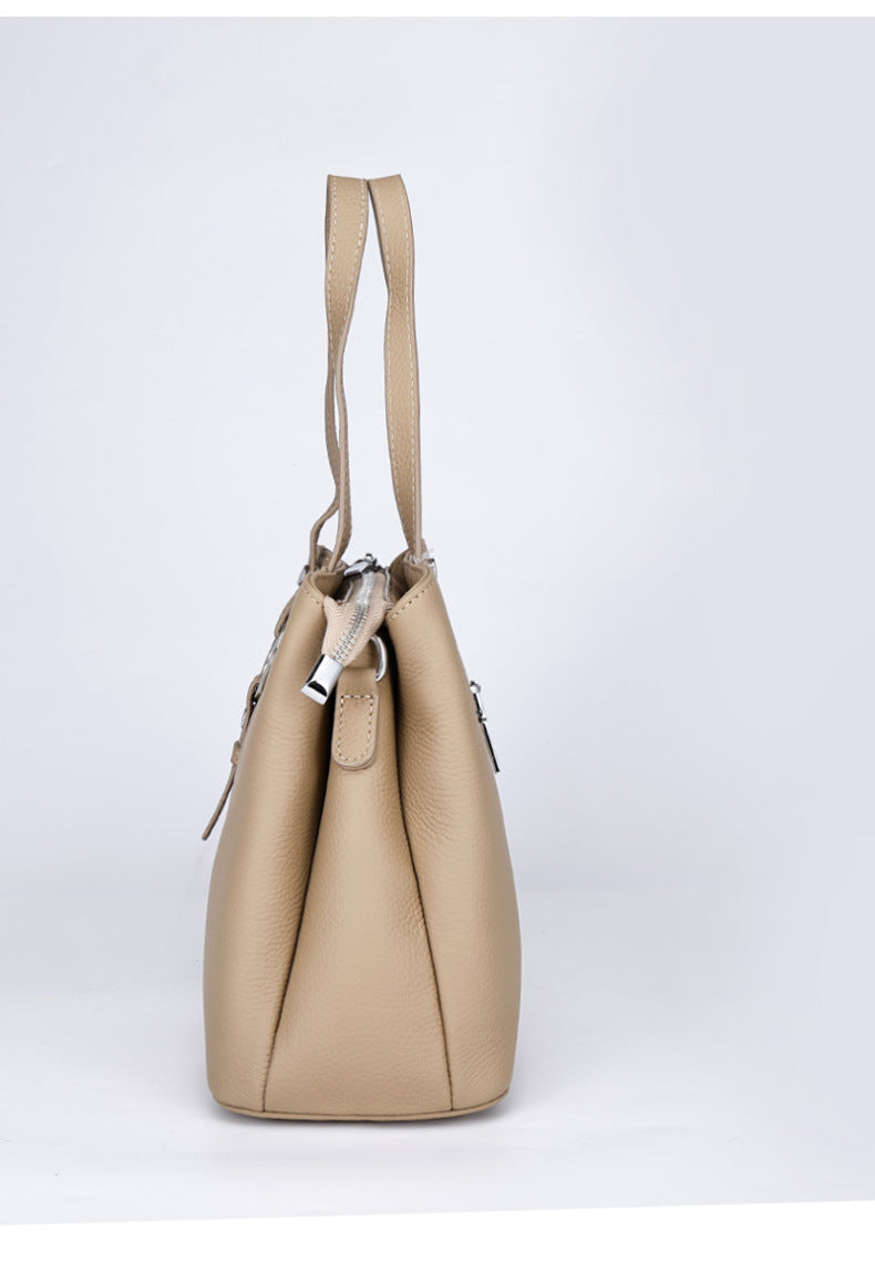 Genuine Leather Tote Bag Top Layer Cowhide High-End Feel Women's Handbag Crossbody Garden Bag Commuter Large Capacity Bucket Bag