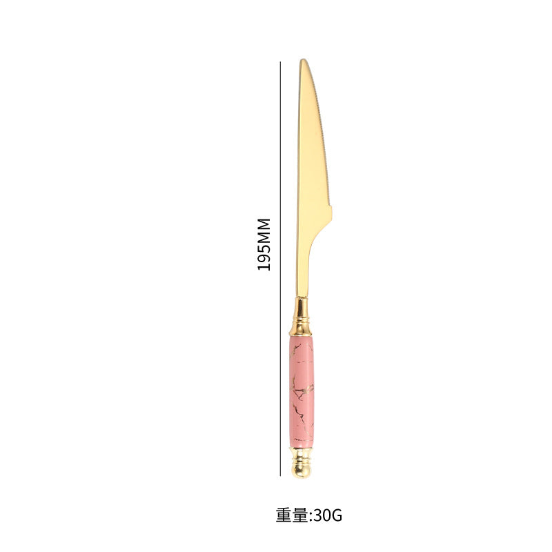 Stainless Steel Cutlery Restaurant Western Steak Knife Fork Imitation Marble Pattern Ceramic Handle Knife Fork Spoon Tea Spoon Tea Fork Set