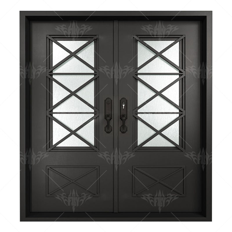 Antique Decoration Flower Front Double Black Old Wrought Exterior Catalogue Iron Door for Sale