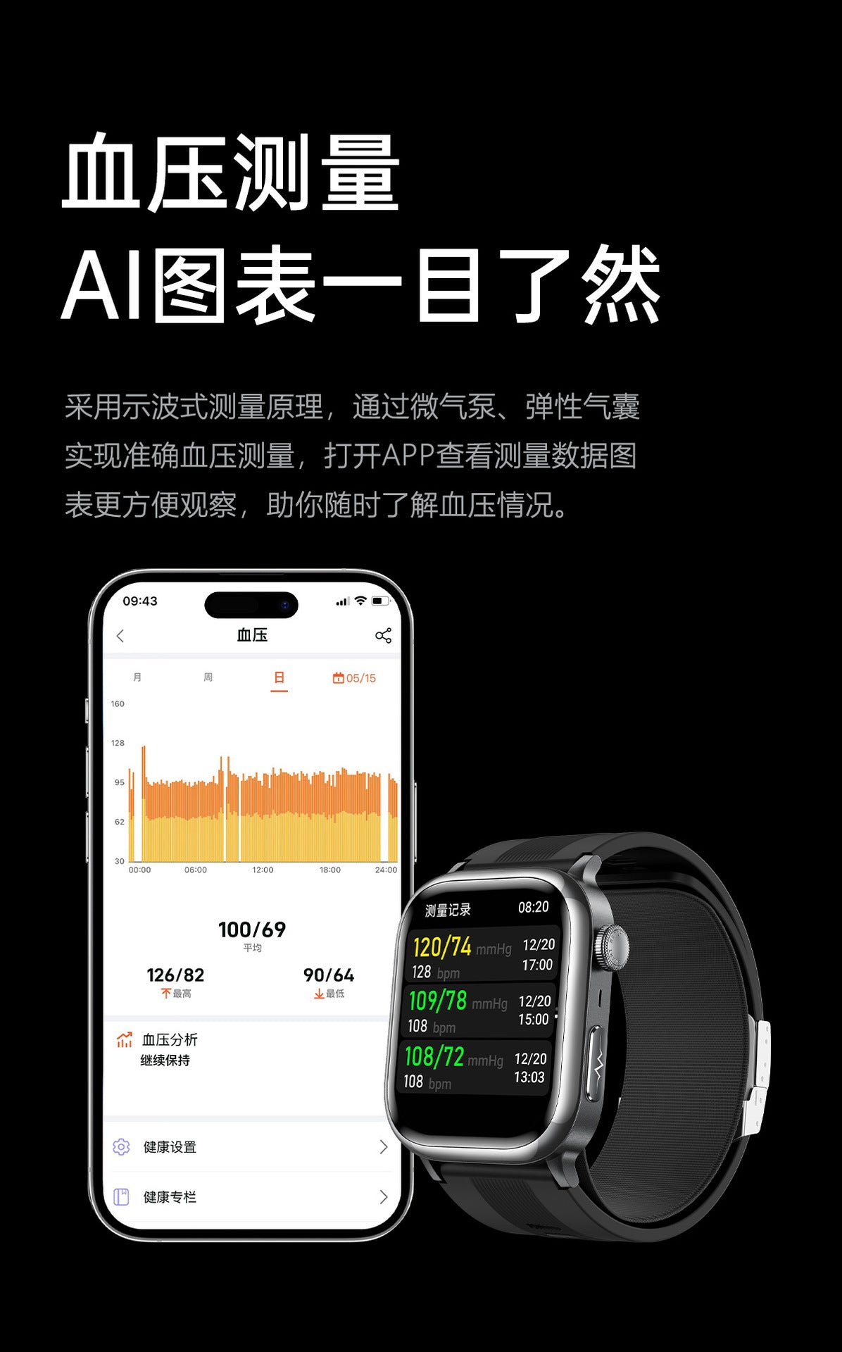 tk66Smart watch with precise air pump for blood pressure and ECG measurement amoled High-end Gift Smart Watch