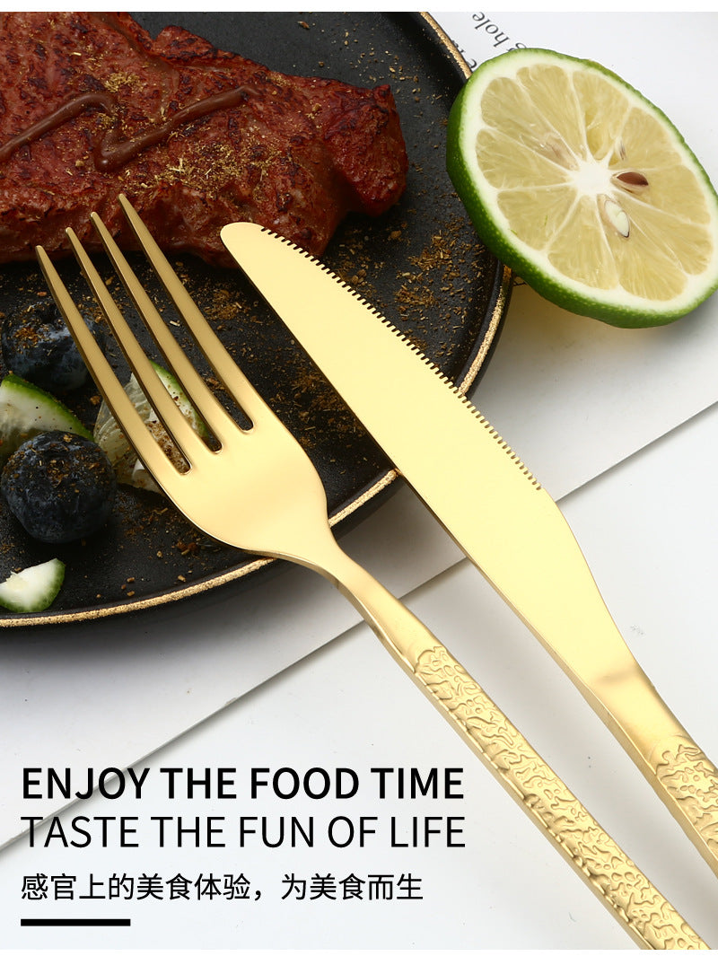 410Stainless Steel Cutlery Set Stone Pattern Knife Fork Spoon24Western-style dining set6Steak Knife and Fork for One Person