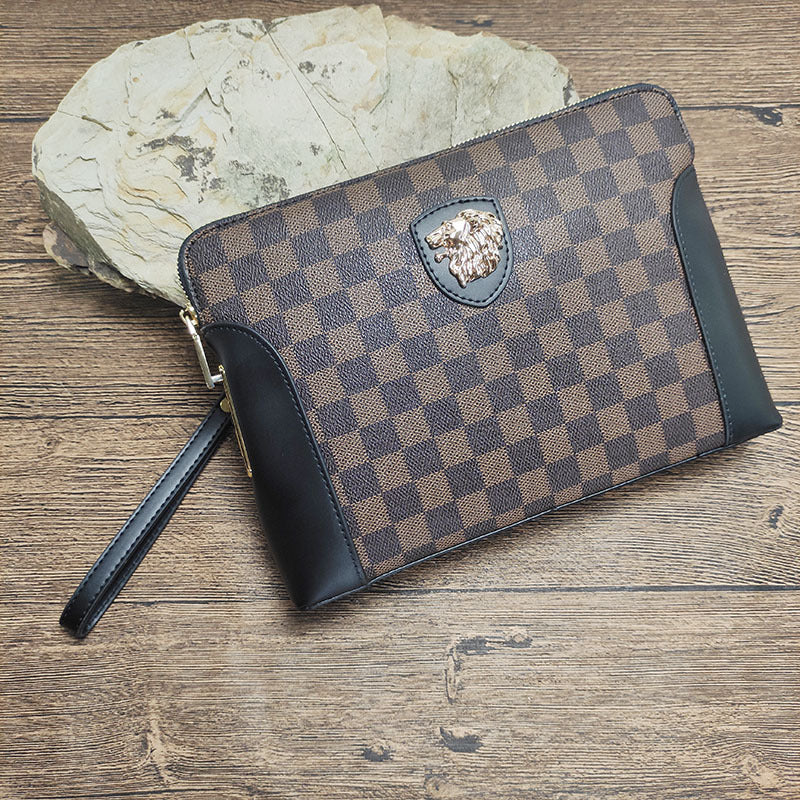 Fingerprint Lock Clutch Bag Large Capacity Business Men's Genuine Leather Handheld Luxury Woven Clutch Portable Fingerprint Unlock