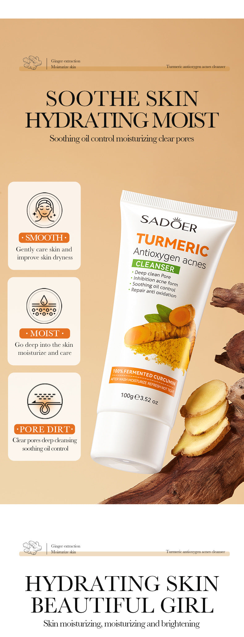 Turmeric Skincare Set SADOER Cleansing, moisturizing, hydrating five-piece set for  foreign trade wholesale