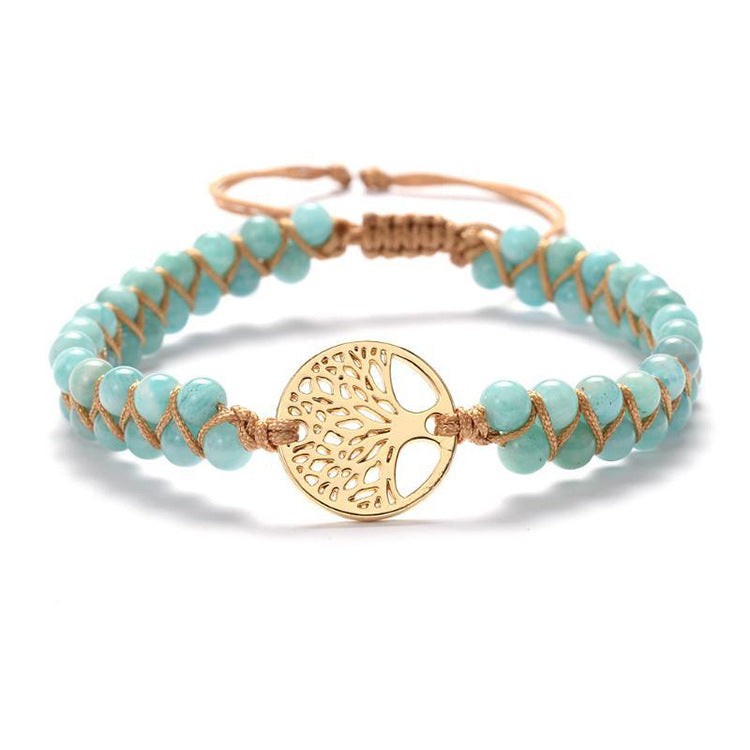 Amethyst Double Row Bracelet Women Gift Lucky Tree Adjustable Bracelet Natural Tiger Eye Stone Double Layer Braided Bracelet