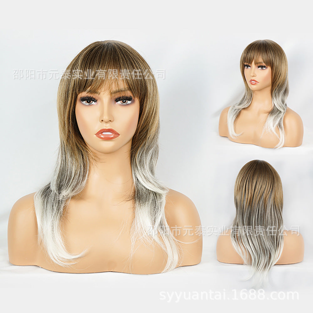 European and American Medium-Length Wig Two-Tone Scalp Air Bangs African Medium Short wigs Two-tone Design