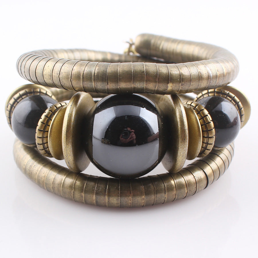 European and American Three-Circle Bracelet Creative Spacer Bead Elastic Snake Bone Bracelet Women's Layered Multi-Layer Bracelet