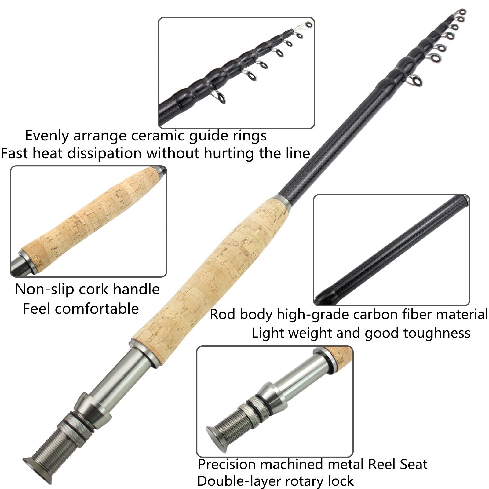 European and American Popular Portable Retractable Fly Rod Carbon Fiber Wooden Handle Fly Fishing Rod Lure Bass Pike Rod