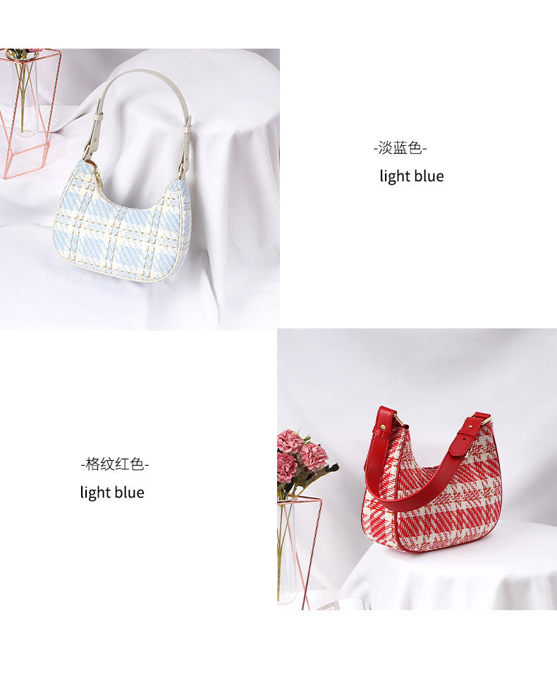 Unique Designer Trendy Women's Bag2024Summer New Fashion Versatile Plaid Crescent Underarm Handbag