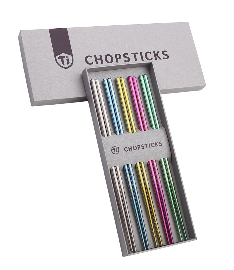 Pure Titanium Crystal Chopsticks for Home and Outdoor Use, Light Luxury Colorful Ice Flower Chopsticks for Restaurants23cm Half Square Chopsticks Antibacterial Titanium Chopsticks