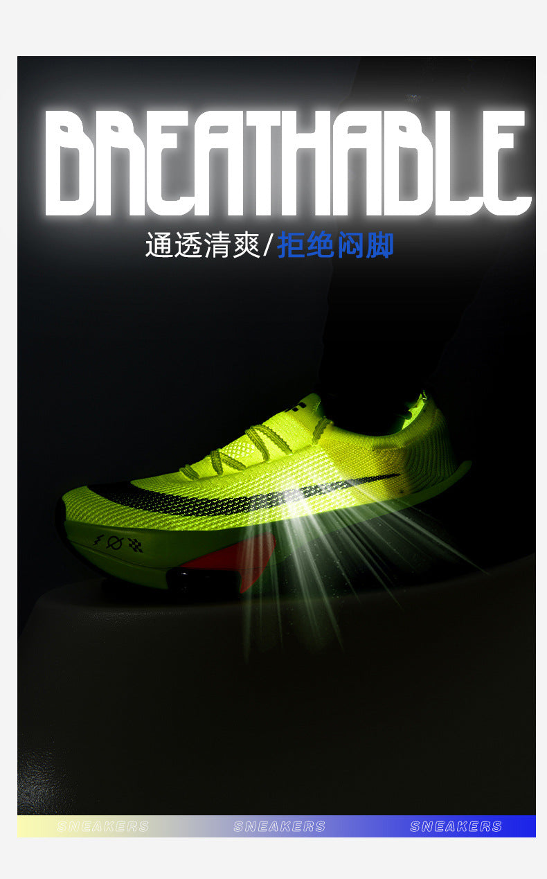 Autumn New High Elastic Double Mesh Breathable Student Training Racing Running Shoes Air Cushion Shock Absorption Full Palm Carbon Plate Sports Shoes