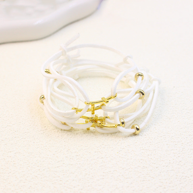 Colorful Cord Gold Bead Bracelet for Women Friendship Gift Simple Stretchable Velvet Cord Set Cross Braided Bracelet