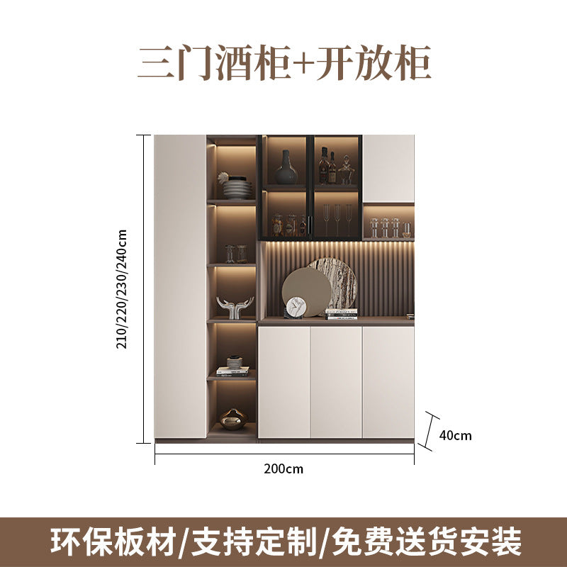 Solid Wood Sideboard Cabinet Against Wall Integrated Modern Minimalist Glass Door Wine Cabinet Dining Living Room Storage Cabinet Home Organizer
