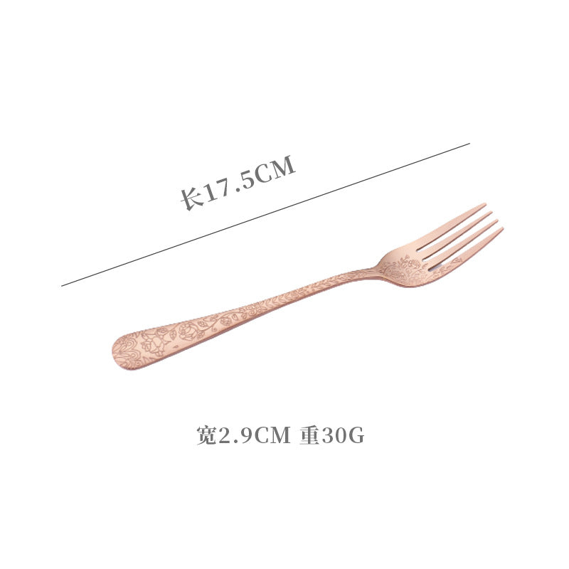 Vintage Pattern National Trend Stainless Steel Cutlery Set Five-Piece Set Western Steak Knife Fork Spoon Dessert Spoon Fork