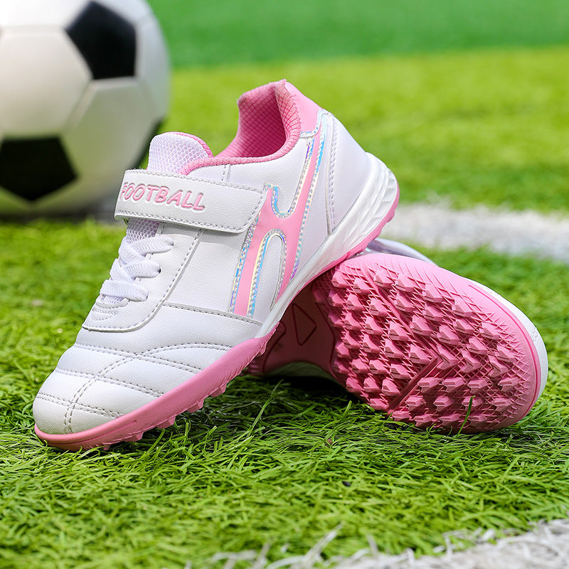 New football shoes for men and women with Velcro for children TF Broken Nail Style Youth Student Grassland Flat Training Shoes