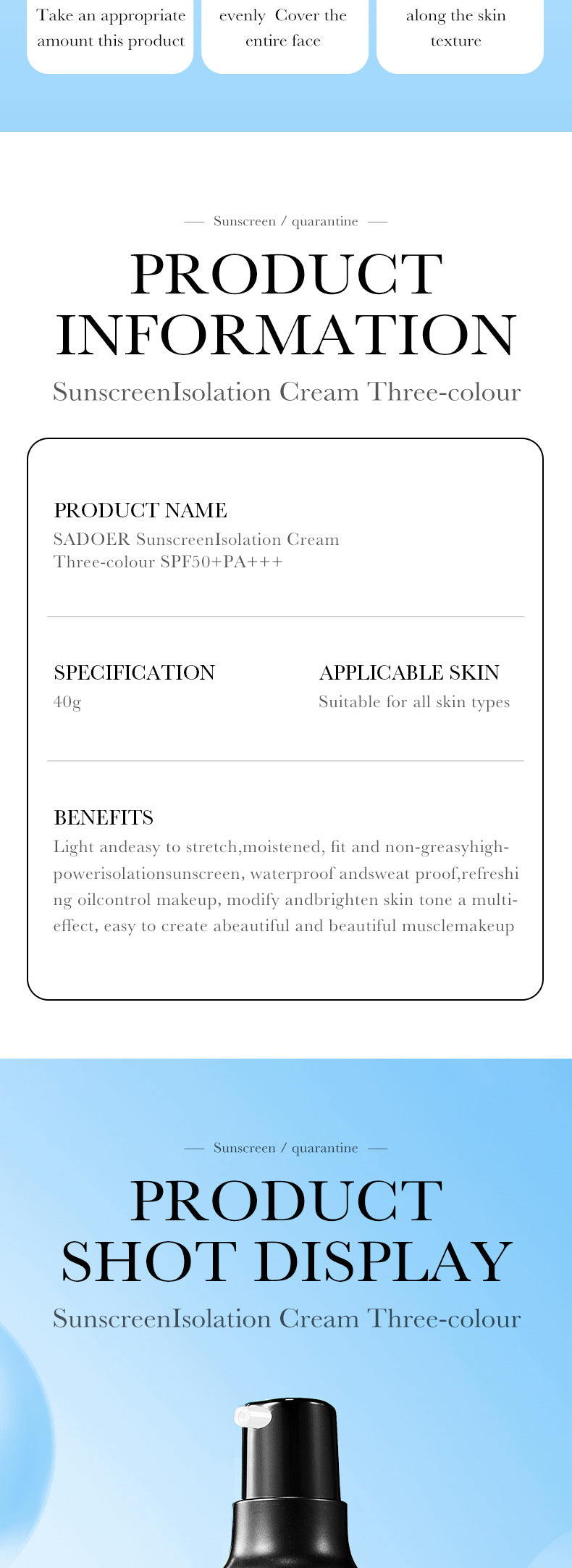 Makeup SADOER Three-color Rainbow Primer Brightening Skin Tone Sunscreen Makeup Base  Wholesale