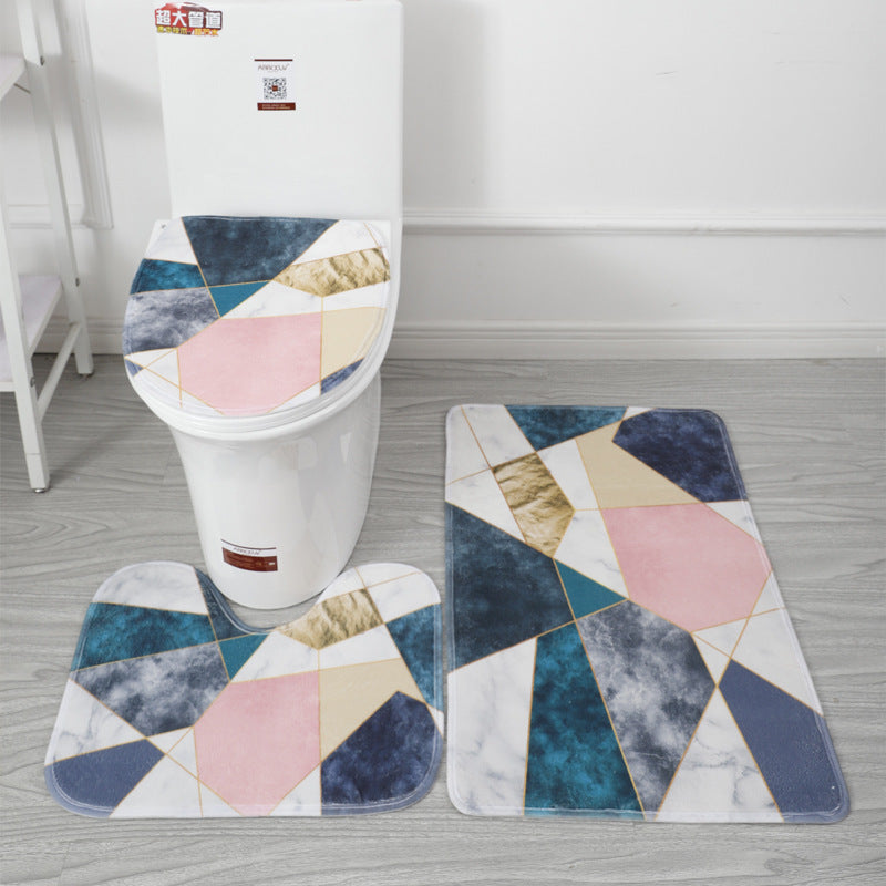 Coral Fleece Toilet Three-Piece Set Bathroom Mat Flannel Water Absorption Non-Slip Foot Mat Manufacturer Label