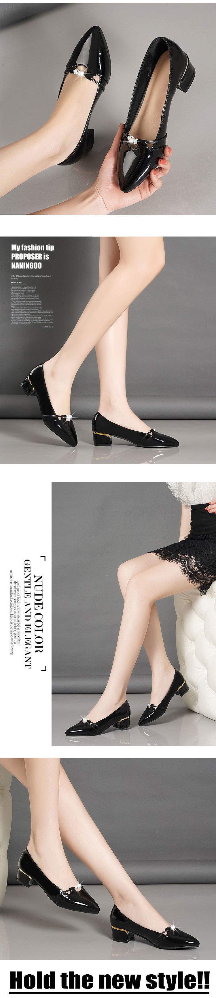 Women's Chunky Heel Single Shoes2025Spring and Autumn New Patent Leather Women's Pointed Toe Shoes, Shallow Mouth Leather Shoes for Moms, Versatile