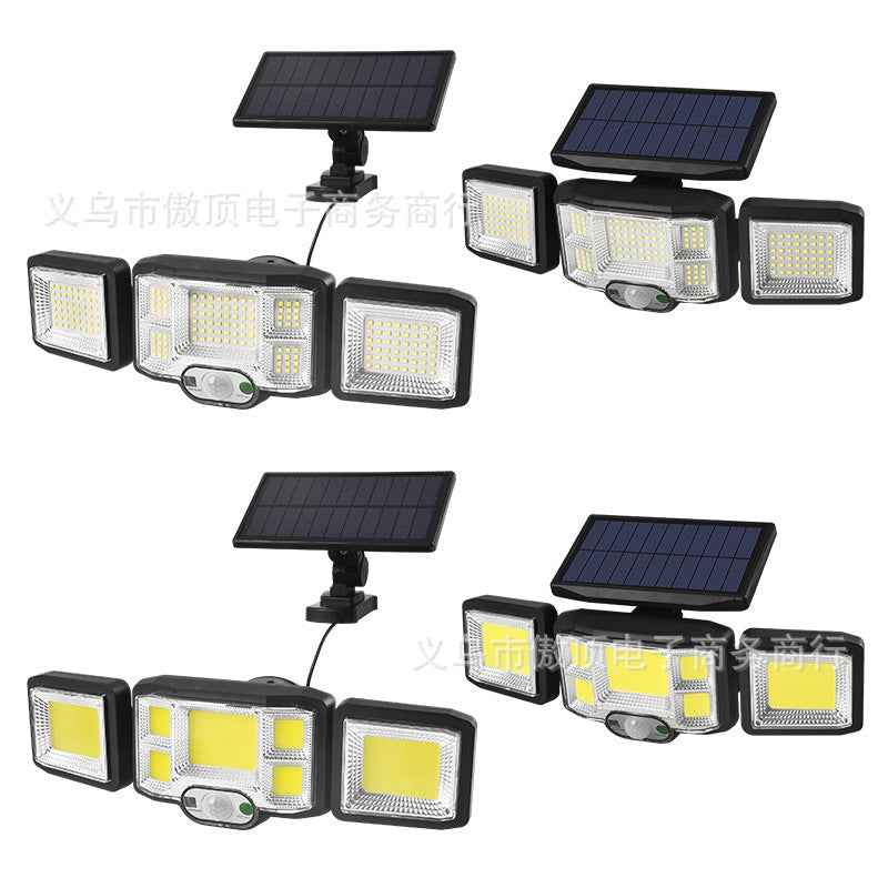 Outdoor Solar Street Light Waterproof Split Wall Light Garden Courtyard Light Human Body Sensor Light Rotatable Three-Head Light