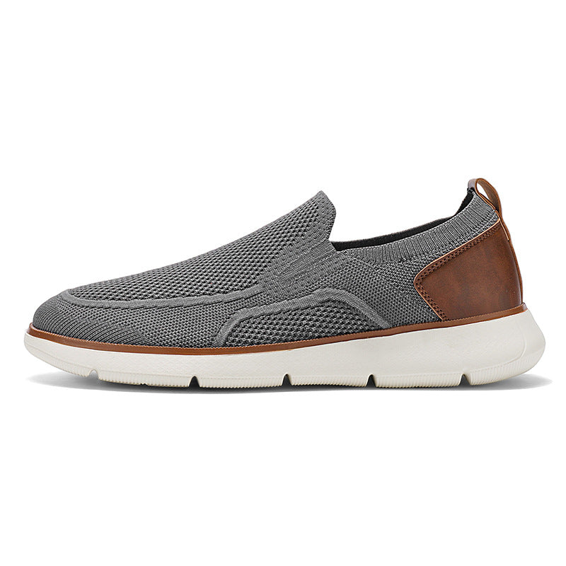 Vintage Casual Trendy Shoes Large Size Breathable Flyknit Mesh Men's Slip-On Lightweight Non-Slip Men's Shoes Large Size Men's Shoes