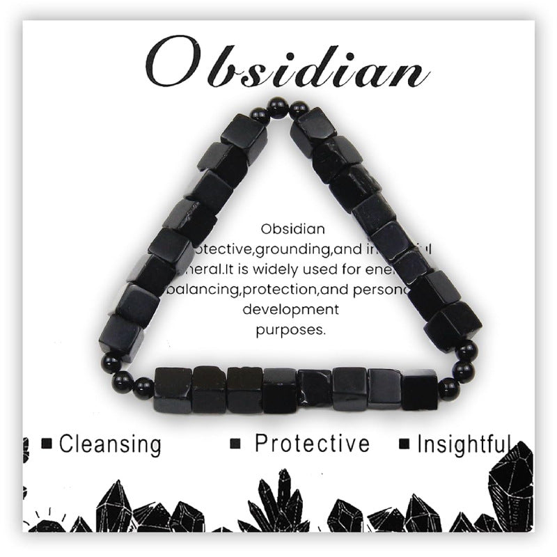 Square Natural Stone Bracelet6mm Pink Quartz Malachite Square Beaded Bracelet Volcanic Stone Tiger Eye Elastic Bracelet