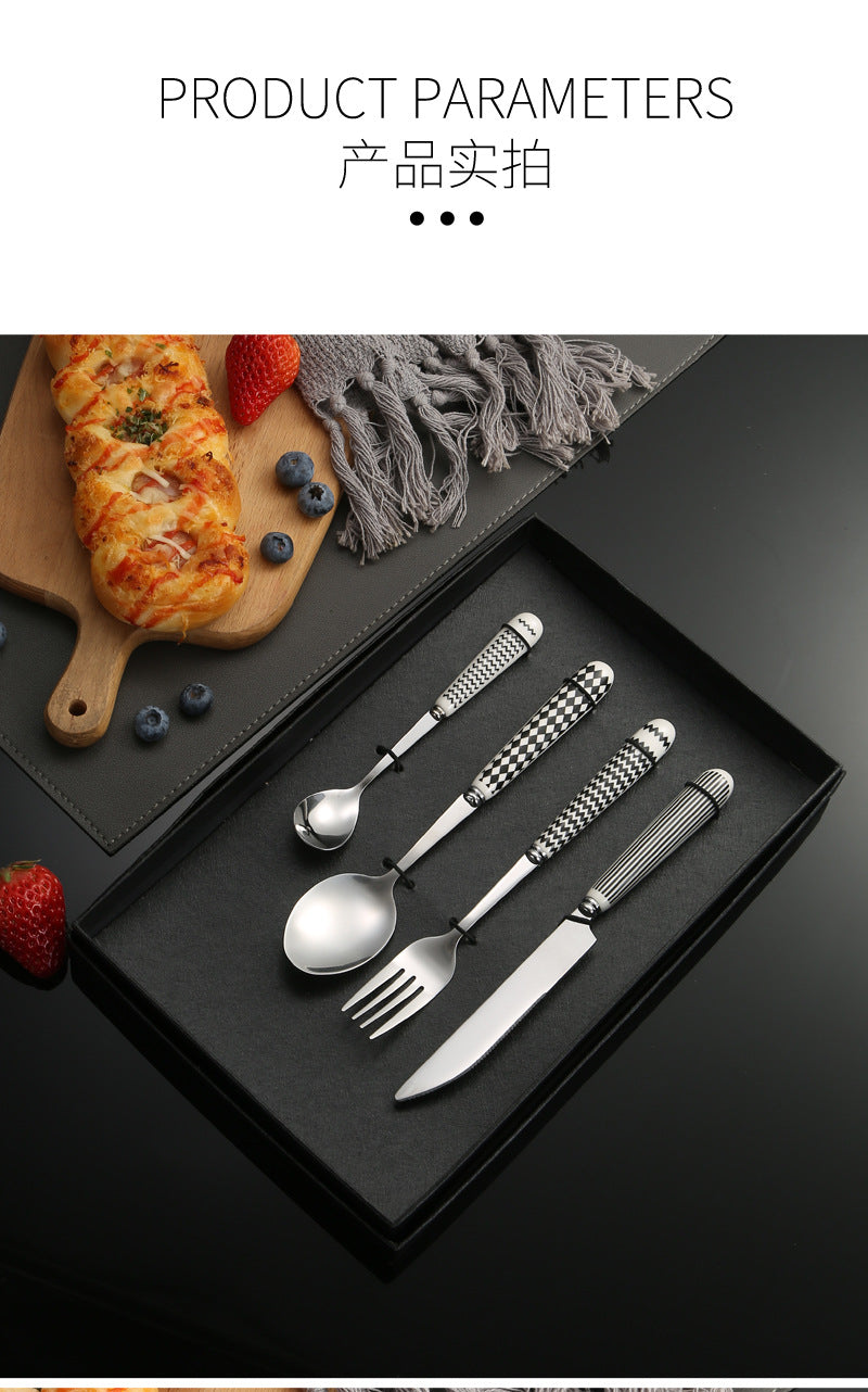 410Stainless Steel Cutlery Restaurant Creative Hepburn Style Ceramic Handle Knife Fork Spoon Tea Spoon Set Western Steak Knife Fork
