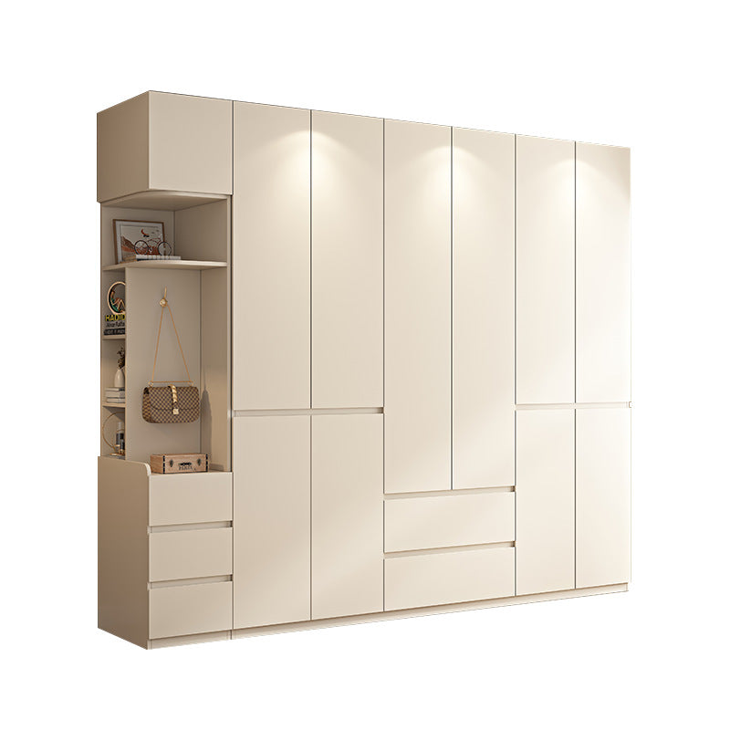 Bedroom Home Cream Style Solid Wood Wardrobe Simple Large High Cabinet Cream Style Segmented No-Installation Storage Large Wardrobe