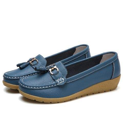Soft Sole Loafers for Women, Waterproof Leather Casual Wedge Flat Shoes with Rubber Sole for Middle-Aged Moms