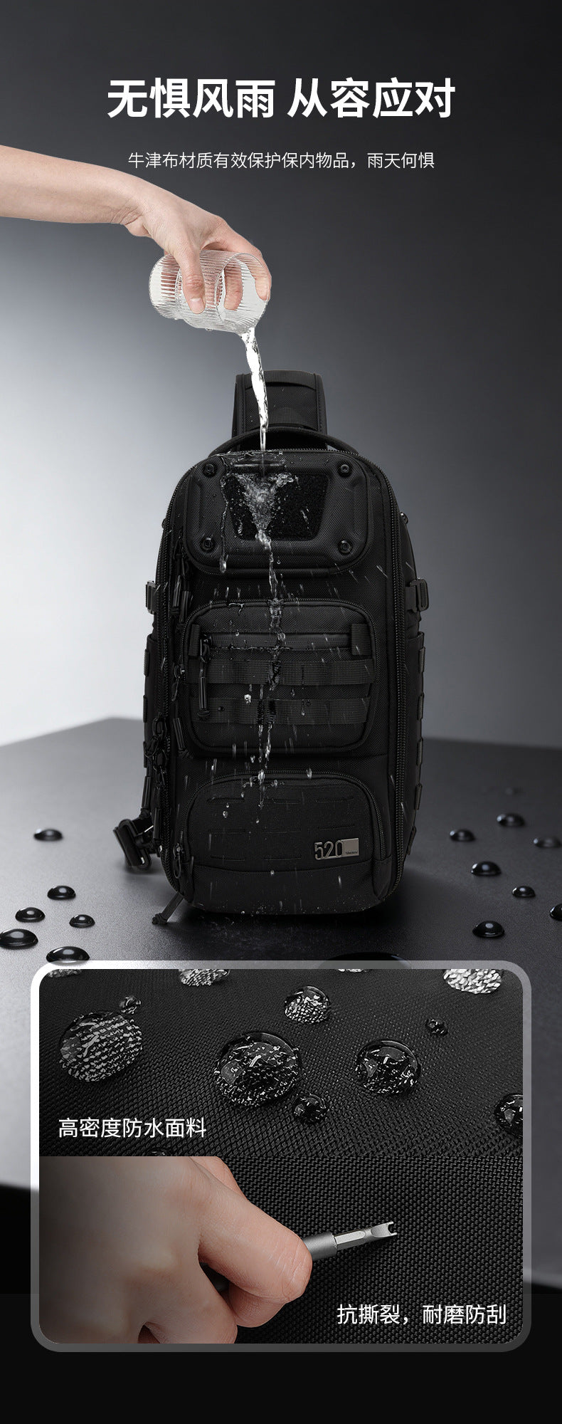 ozuko Tactical Chest Bag Men's Crossbody Bag High-end Outdoor Waterproof Multi-Function Trendy Portable Shoulder Bag