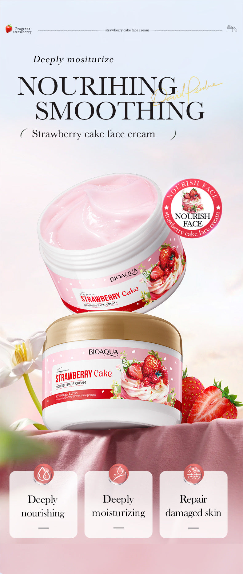 Strawberry Cake Nourishing Cream BIOAOUA Moisturizing skin moisturizing cream  foreign trade wholesale