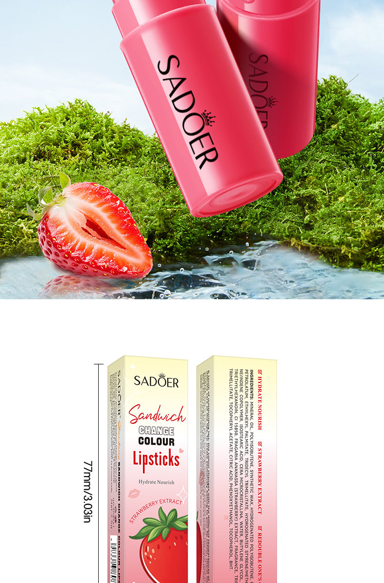 Fruit Filled Temperature Changing Lip Balm SADOER Hydrating Moisturizing Temperature Changing Lip Balm for Foreign Trade