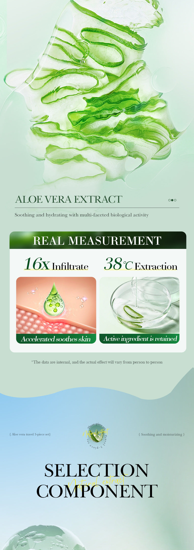 Aloe Vera Travel Three-Piece Set SADOER Aloe Vera Gel Toner Facial Cleanser  Wholesale