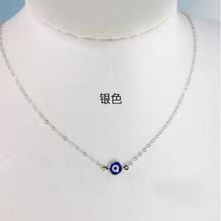 Devil's Eye Palm Necklace European and American Wax Rope Pink Necklace Turkish Blue Eye Water Drop Necklace