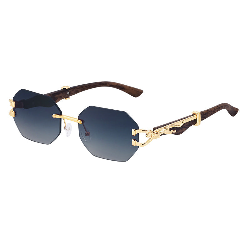 Vintage Imitation Wood Grain Leopard Temple Sunglasses Men's Square Frame Cut Edge Driving Sunglasses Wholesale shades