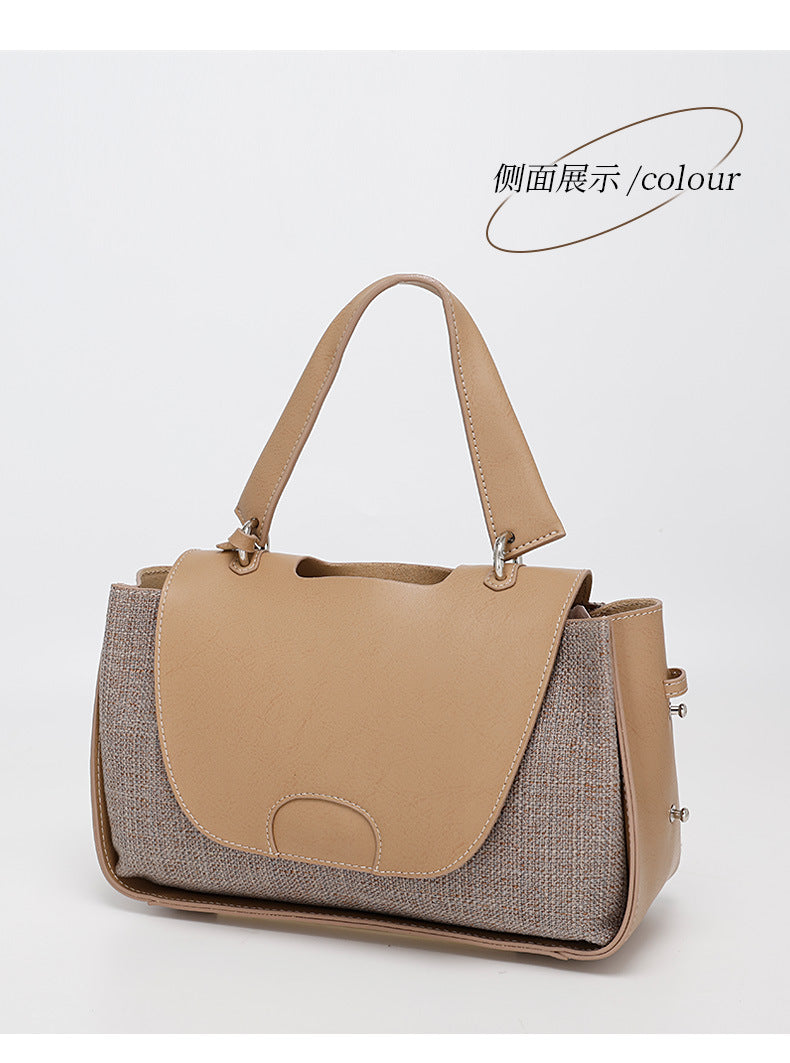 French-style Light Luxury New Niche Design Cowhide Stitching Handbag2024Crossbody Retro Small Square Bag