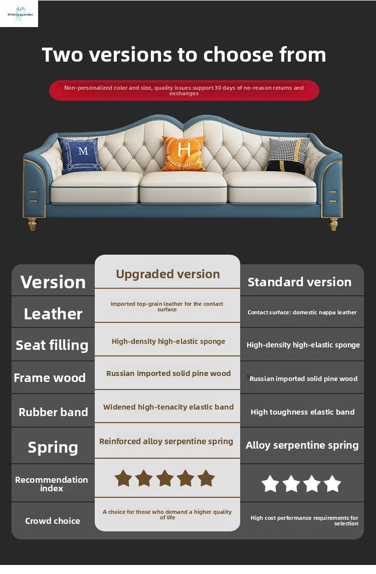 Luxury High-End Genuine Leather Sofa Top Layer Cowhide Small and Large Apartment Four-Seater Straight Row Living Room Combination American Style