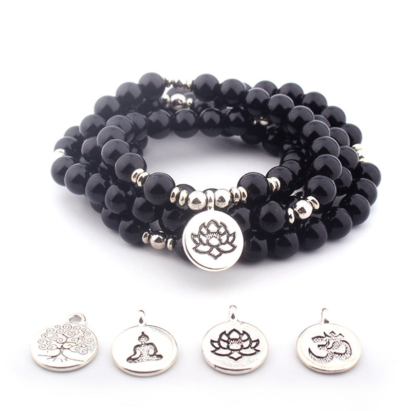 108Pink Quartz Bracelet Lotus Pendant Necklace Bracelet Buddhist Bead Necklace Factory Direct Sale