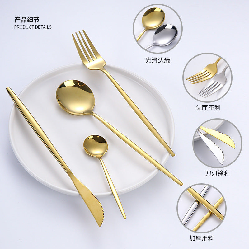 Stainless Steel Cutlery Set24Set of Gold-Plated Portuguese Tableware Western Steak Knife Fork Spoon Gift Box