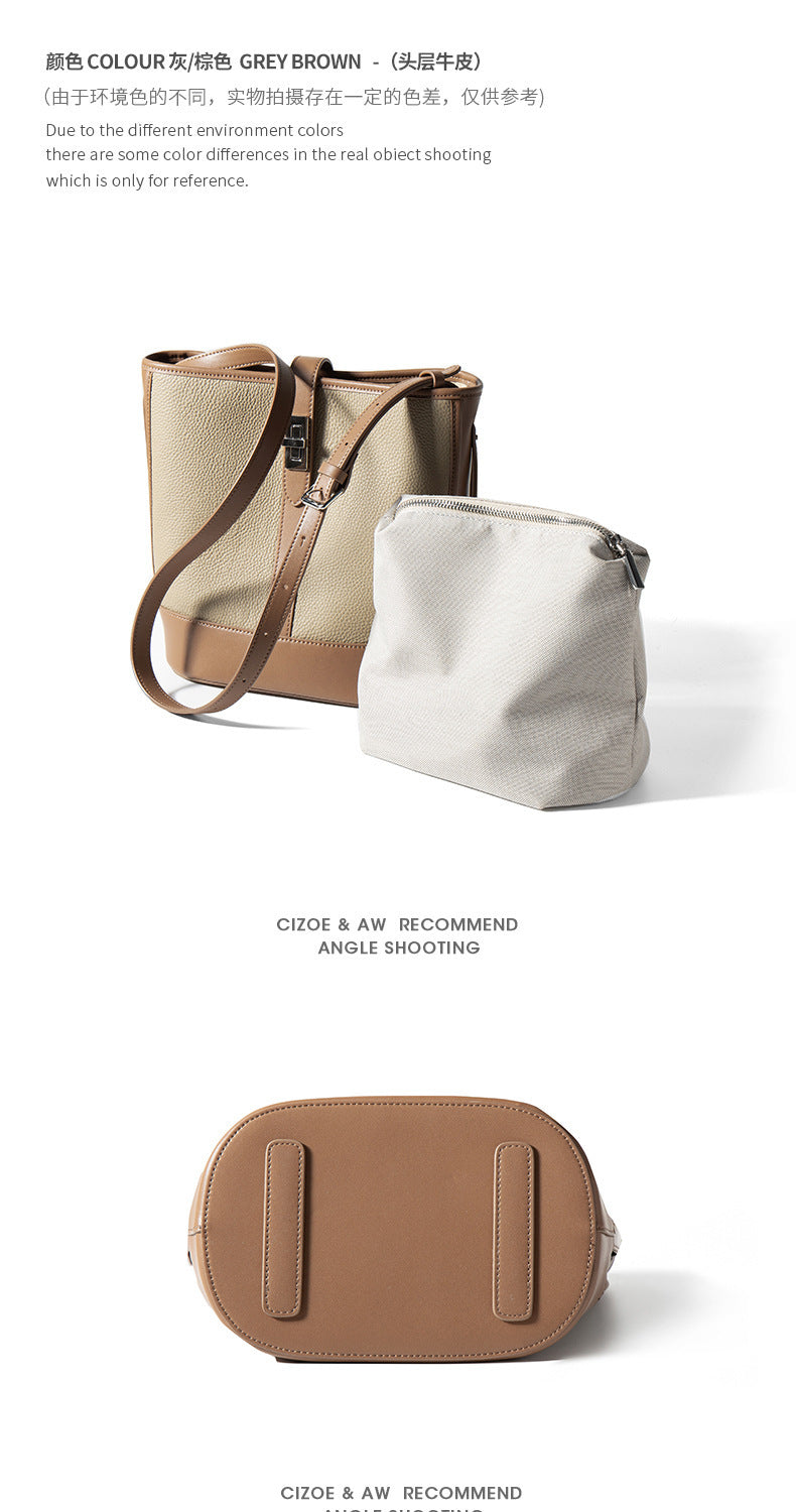 European and American Retro Large Capacity Single Shoulder Bucket Bag Daily Use Top Layer Cowhide Crossbody Women's Bag