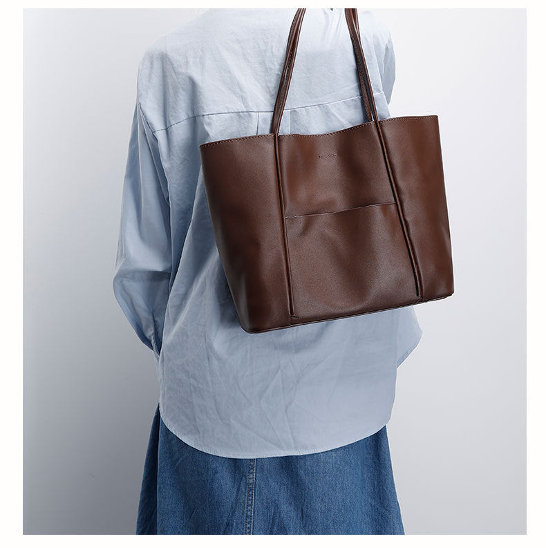 Simple Large Capacity Textured Tote Bag Mother Bag Elegant Commuter Handbag Fashion Versatile Shoulder Bag for Women