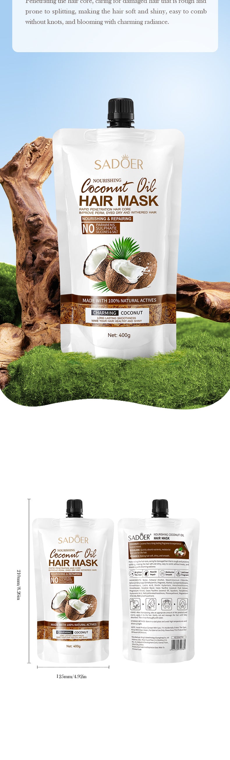 Coconut Oil Nourishing Hair Mask SADOER Smooth, Soft, and Voluminous Hair Conditioner for  Wholesale