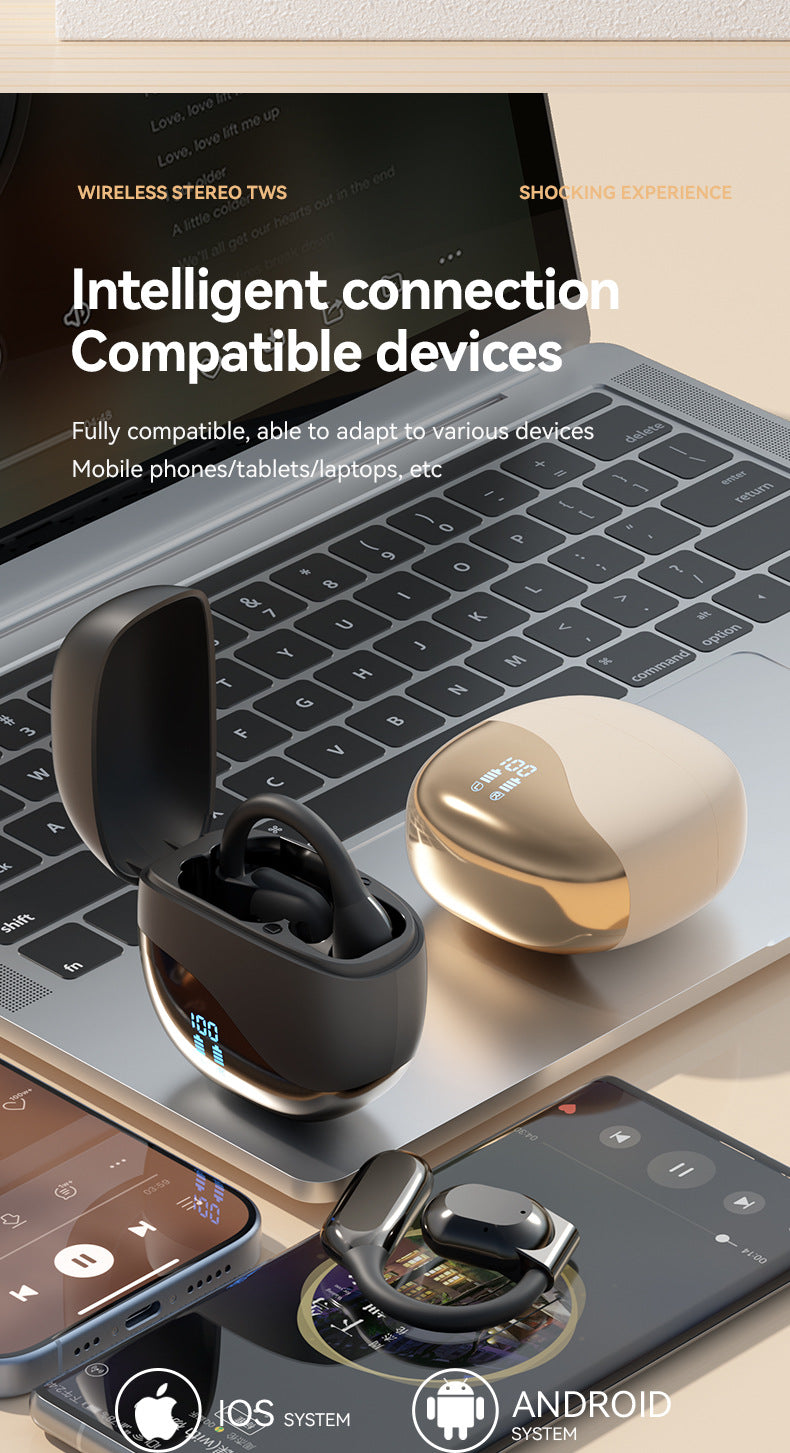 M62Popular AI Translation Bluetooth Earphones Bone Conduction Ear Hook Digital Display Long Battery Life Wireless Bluetooth Earphones